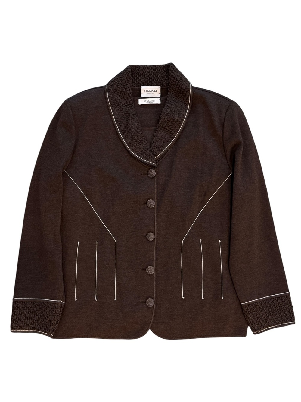 Stizzoli Italy Brown Knit Wool Jacket Short Sleeved Sweater Set Women's 16 / XXL